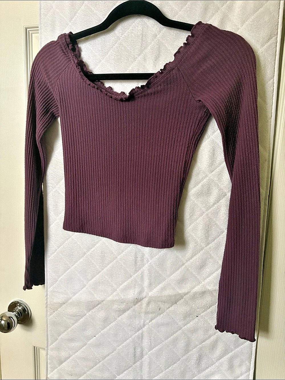 Abercrombie & Fitch Ribbed Long Sleeve Crop Top Purple Size XS